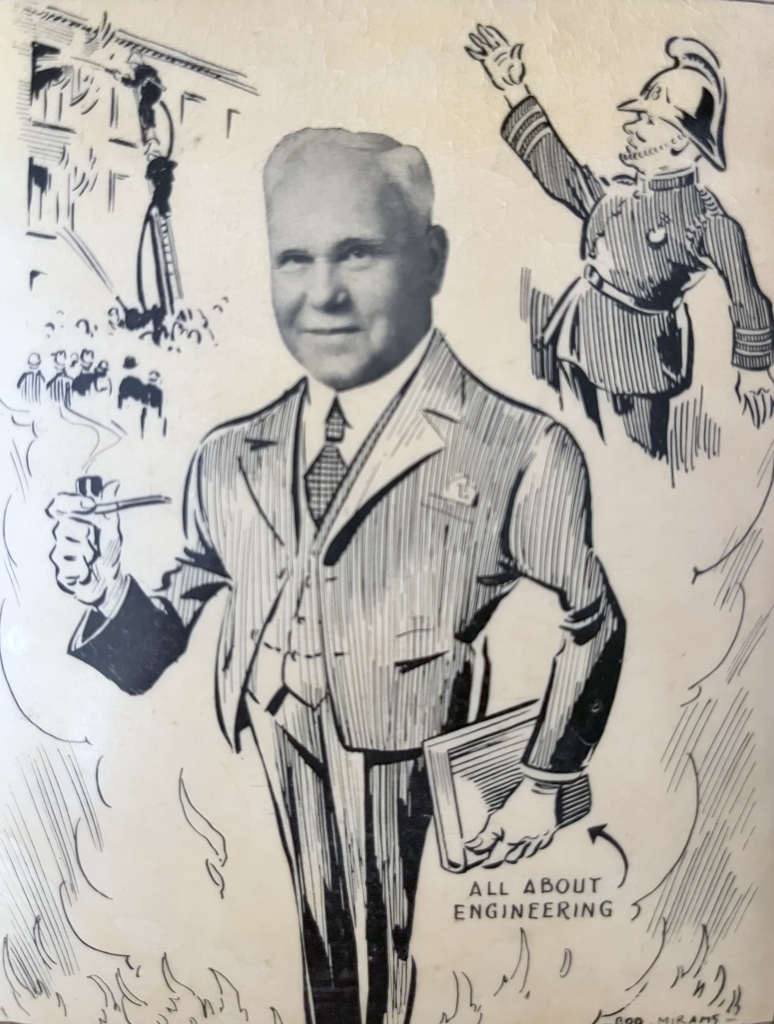 A cartoon of J T Wilkins as fire chief 